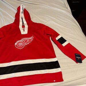 Fanatics Red Detroit Red Wings Hoodie Jersey with White and Black Stripes